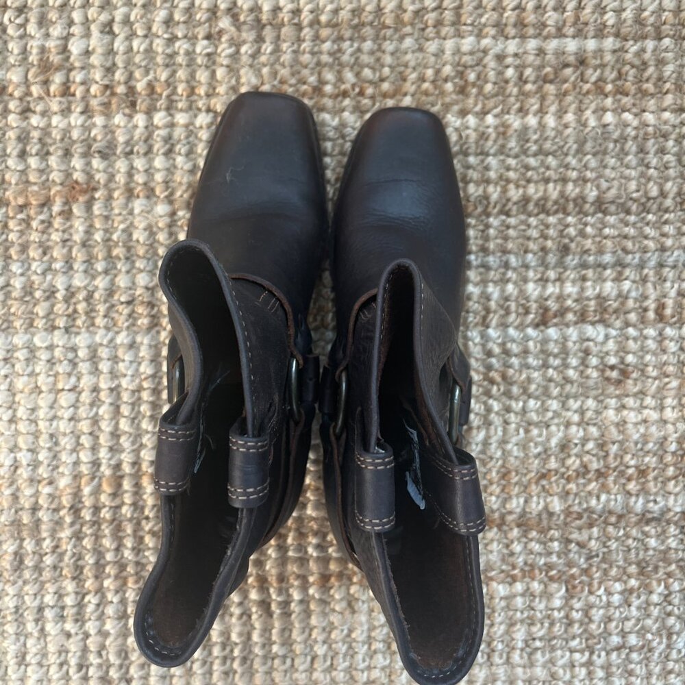 Frye Brown Leather Moto Harness Boots - Picture 2 of 5